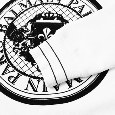 Shop Balmain Circle Logo Flocked Sweat In White