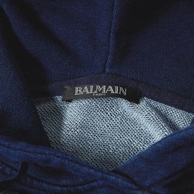 Shop Balmain Embossed Logo Popover Hoody In Blue