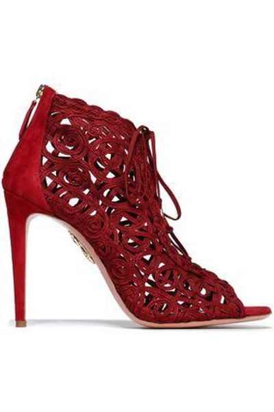 Shop Aquazzura Woman Embroidered Suede Sandals Crimson