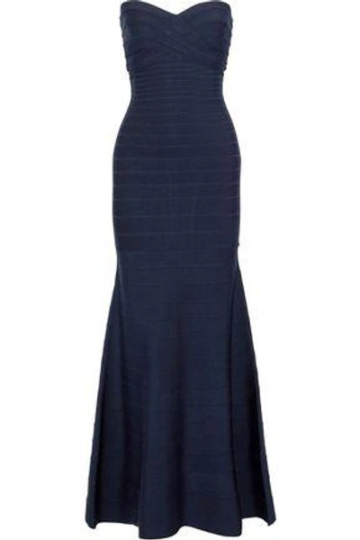 Shop Herve Leger Woman Sara Strapless Bandage Gown Midnight Blue