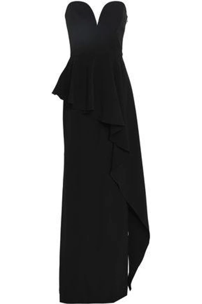 Shop Milly Woman Strapless Asymmetric Ruffled Crepe Gown Black