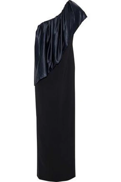 Shop Sachin & Babi Bebek One-shoulder Taffeta-paneled Cady Gown In Indigo