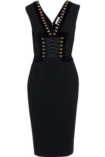 Shop Altuzarra Woman Lace-up Velvet-trimmed Crepe Dress Black