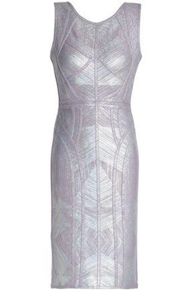 Shop Herve Leger Hervé Léger Woman Metallic Bandage Mini Dress Lilac