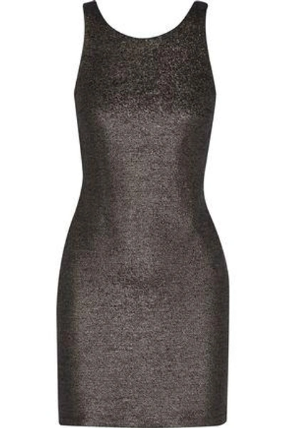 Shop Halston Heritage Woman Coated Metallic Cotton-terry Mini Dress Metallic