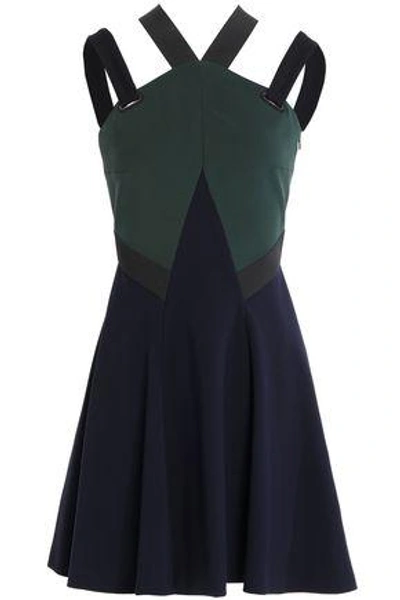 Shop Versace Woman Open-back Flared Color-block Ponte Mini Dress Midnight Blue