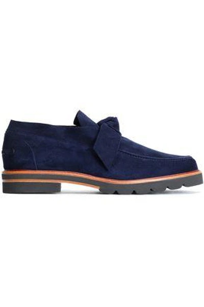 Shop Stuart Weitzman Woman Knotted Suede Loafers Navy