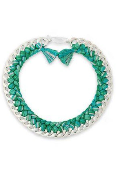 Shop Aurelie Bidermann Woman 18-karat White Gold-plated And Cotton Braided Necklace Emerald