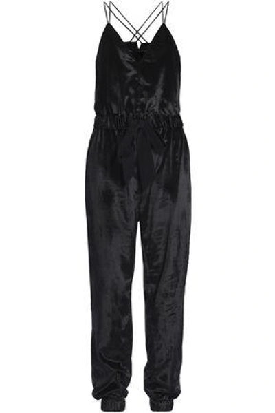 Shop Milly Helena Gathered Velvet Jumpsuit In Black