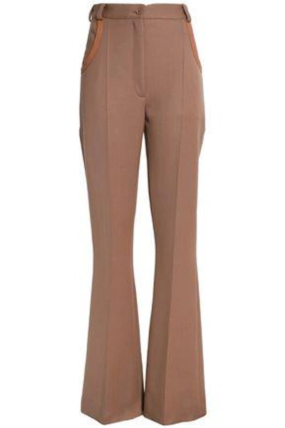 Shop Nina Ricci Woman Leather-trimmed Wool Flared Pants Light Brown
