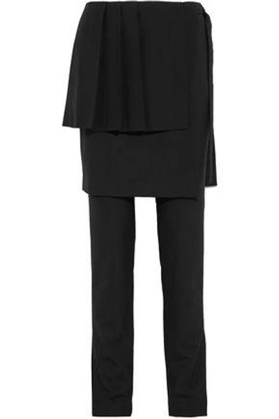 Shop Adeam Woman Layered Pleated Stretch-crepe Straight-leg Pants Black