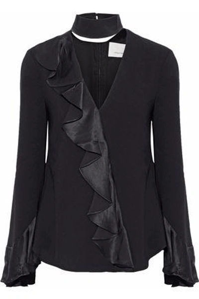 Shop Cinq À Sept Mariah Ruffled Silk Satin-trimmed Crepe Blouse In Black