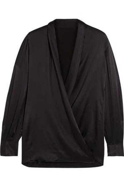 Shop Pallas Woman Draped Silk-satin Top Black