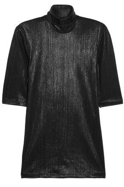 Shop Pallas Metallic Stretch-knit Turtleneck Top In Black