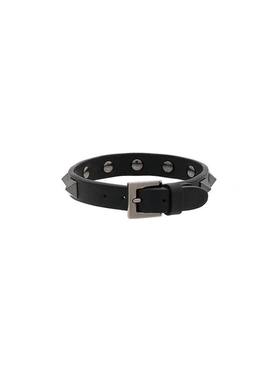 Shop Valentino Leather Stud Bracelet In Black