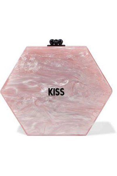 Shop Edie Parker Woman Macy Kiss Printed Marbled Acrylic Box Clutch Blush