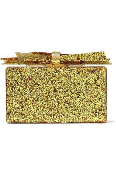 Shop Edie Parker Wolf Glittered Acrylic Box Clutch In Gold