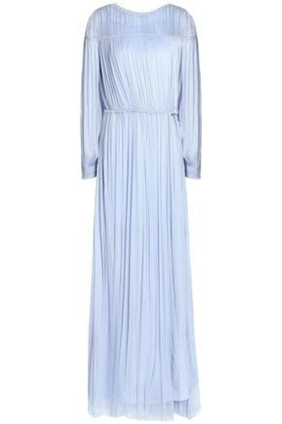 Shop Amanda Wakeley Woman Open-back Gathered Silk Gown Sky Blue