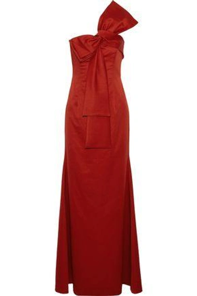 Shop Sachin & Babi Woman Emmeline One-shoulder Bow-embellished Satin-faille Gown Crimson