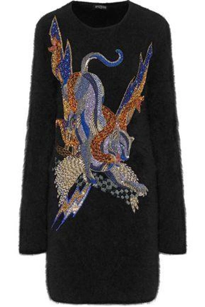 Shop Balmain Woman Embellished Angora-blend Sweater Black