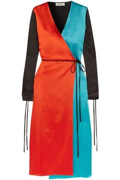 Shop Attico Woman Grace Color-block Satin Wrap Dress Multicolor