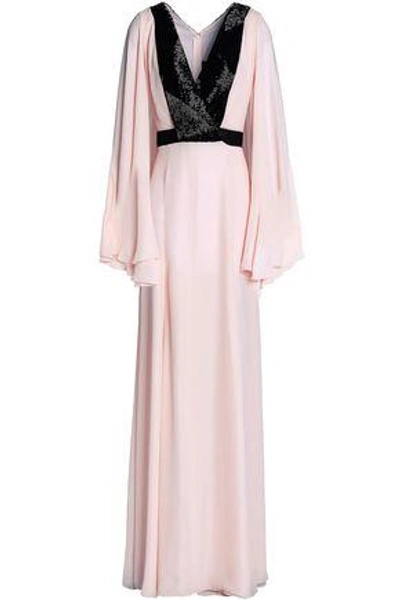 Shop Amanda Wakeley Woman Embellished Draped Crepe Gown Pastel Pink