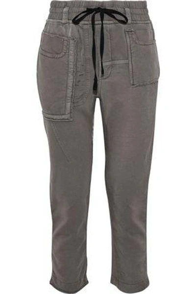 Shop Haider Ackermann Woman Cropped French Cotton-terry And Twill Track Pants Anthracite