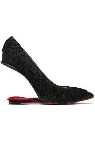 Shop Charlotte Olympia Woman Tip Toe Fringed Textured-satin Pumps Black