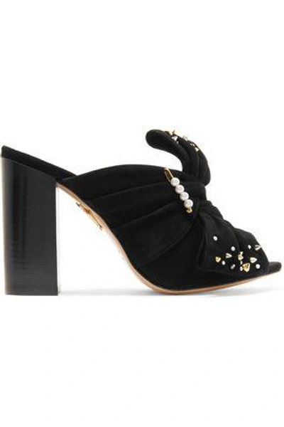 Shop Charlotte Olympia Marylebone Embellished Suede Mules In Black