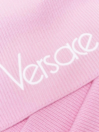 Shop Versace Logo Embroidered Wool Scarf In Pink