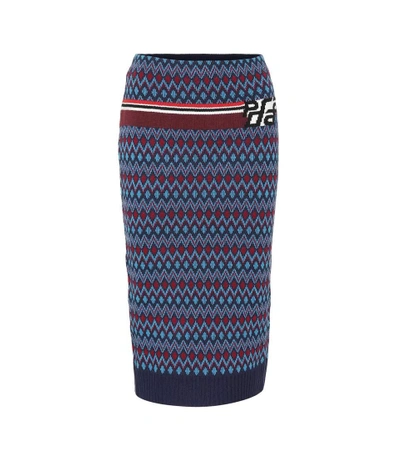 Shop Prada Wool And Cashmere Skirt In Blue