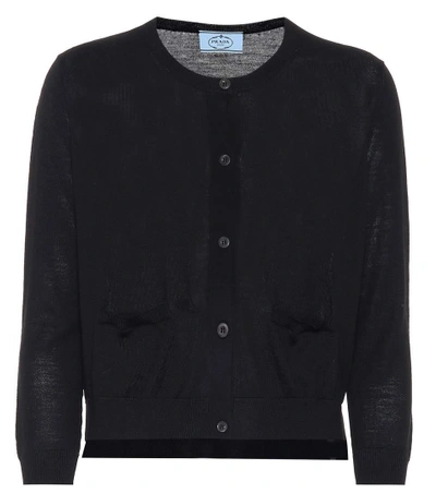 Shop Prada Cropped Wool Cardigan In Black