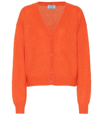 Shop Prada Mohair-blend Cardigan In Orange