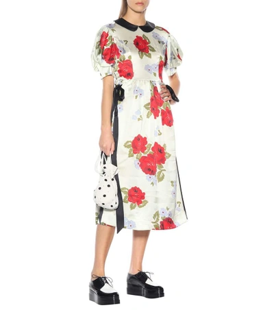 Shop Simone Rocha Floral-printed Silk Dress In Beige