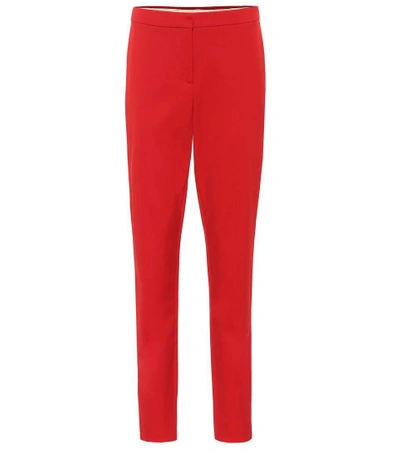 Shop Oscar De La Renta Stretch-wool Straight-leg Pants In Red