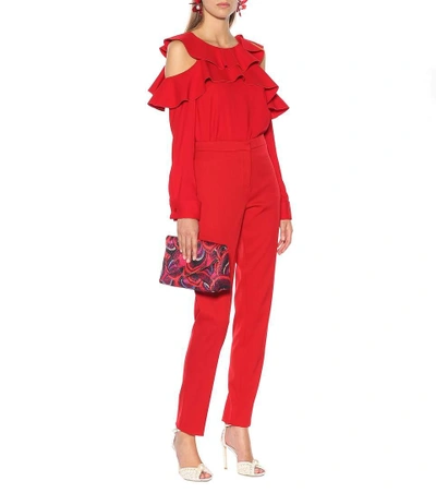 Shop Oscar De La Renta Stretch-wool Straight-leg Pants In Red