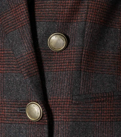 格纹羊毛混纺西装式外套