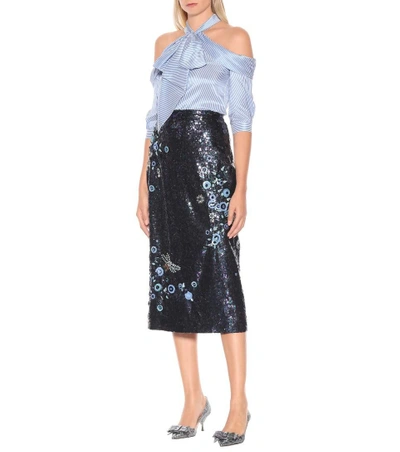 Shop Erdem Sacha Sequined Pencil Skirt In Blue