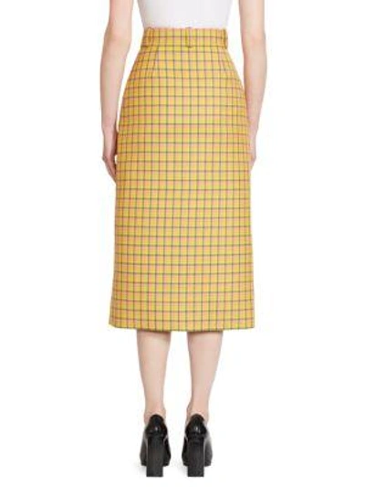 Shop Balenciaga Plaid Wool Midi Pencil Skirt In Yellow