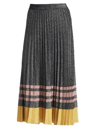 Shop Derek Lam 10 Crosby Pleated Metallic Knit Skirt In Black Multi