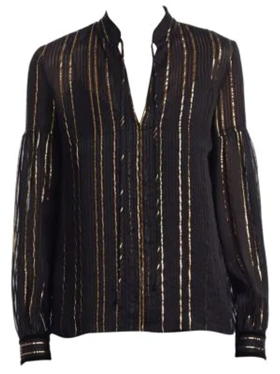 Shop Derek Lam 10 Crosby Metallic V-neck Blouse In Black