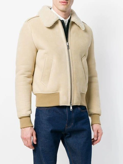 Shop Ami Alexandre Mattiussi Shearling Zipped Jacket In Neutrals