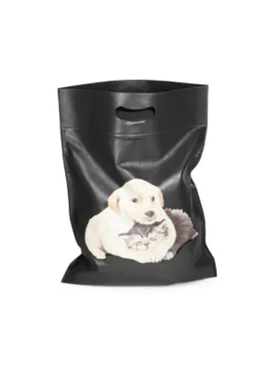 Balenciaga Dog & Cat Leather Shopping Bag In Black White | ModeSens