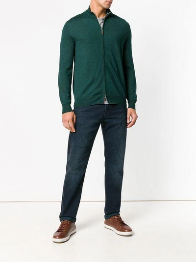 Shop N•peal Cashmere Zipped Cardigan In Green