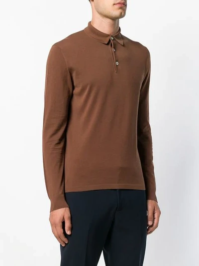 Shop Eleventy Longsleeved Polo In Brown