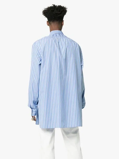 Shop Gucci Oversized Stripe Print Cotton Shirt In Blue