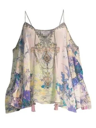 Shop Camilla Floral-print Cold-shoulder Silk Top In Jukuheir