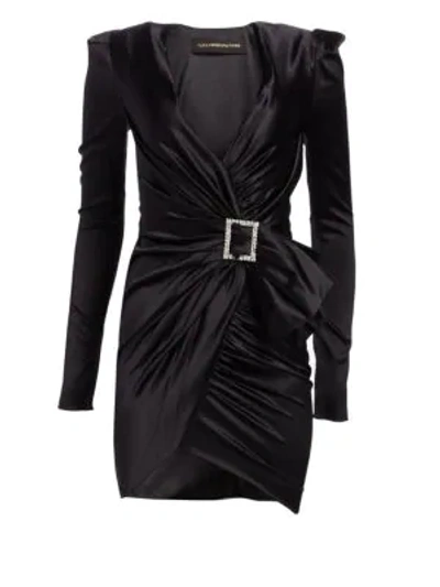 Shop Alexandre Vauthier Stretch-satin Deep V-neck Dress In Black