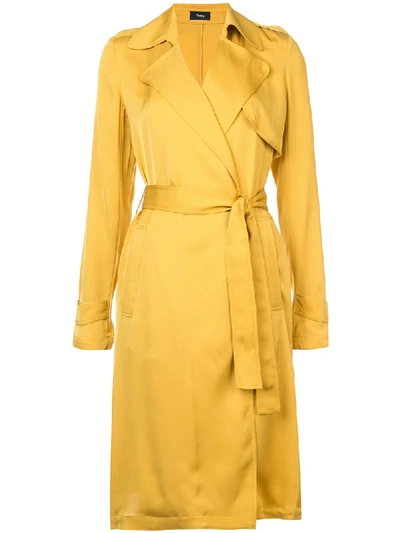Theory Oaklane Modern Silk Trench Coat In Yellow | ModeSens
