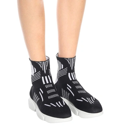 Shop Prada Knit High-top Sneakers In Black